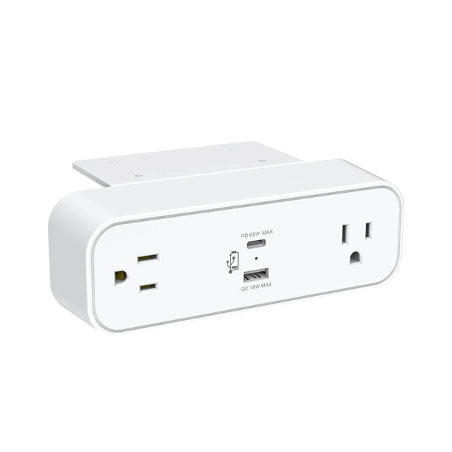 White ergoCentric Dual Mount Power Dock with under-desk mounting bracket