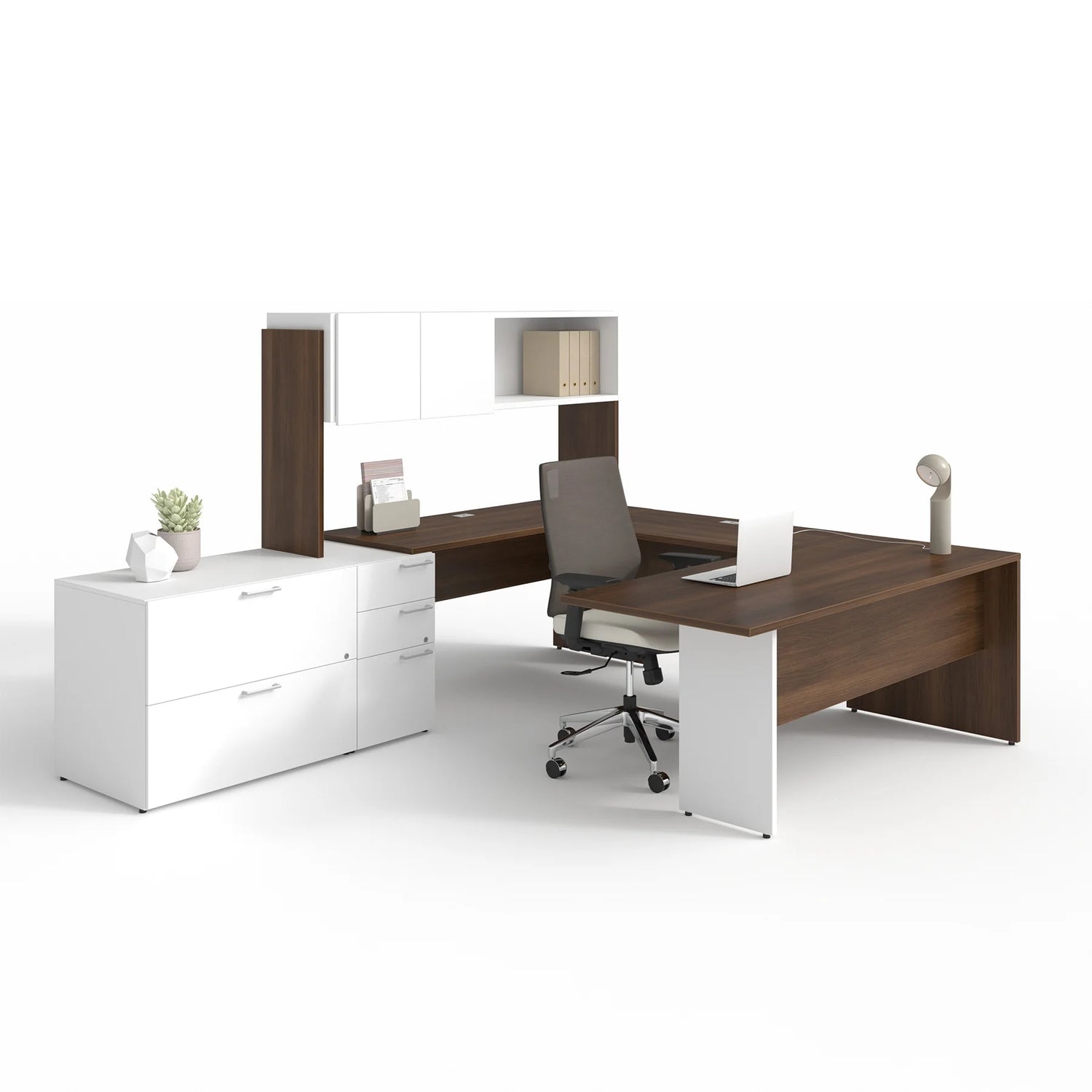 Bureau en U, couleur Noisette/Neige - Concept C.A.