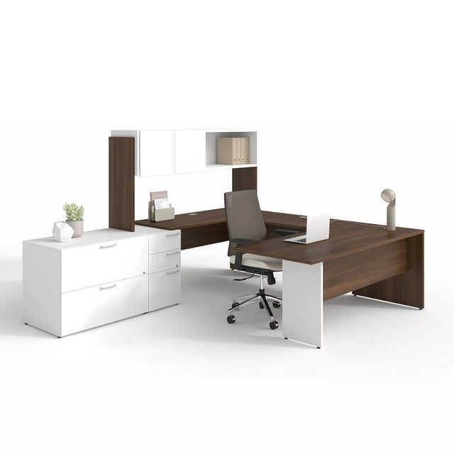 Bureau en U, couleur Noisette/Neige - Concept C.A.