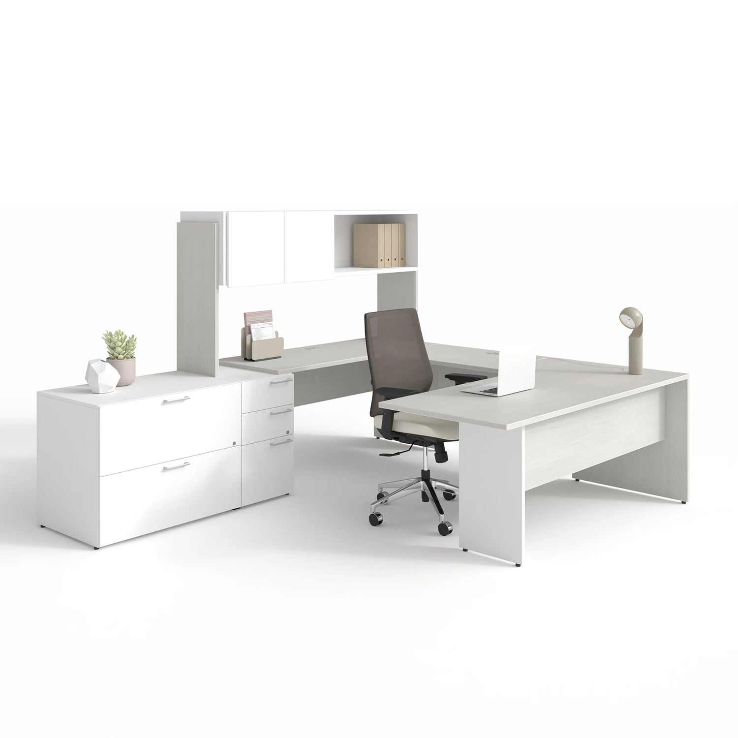 Bureau en U, couleur Salta/Neige - Concept C.A.