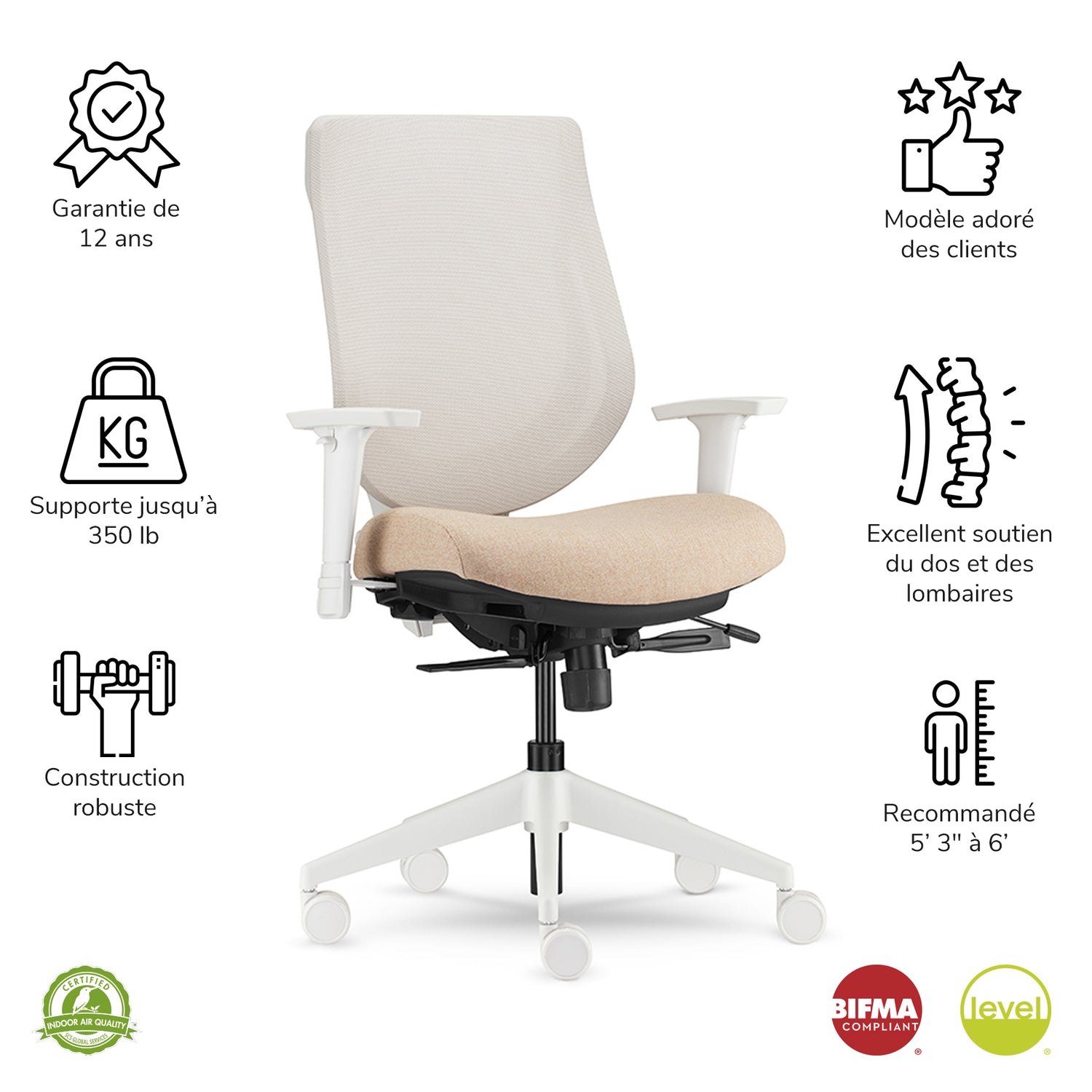 Chaise de bureau blanche avec dossier en maille Youtoo