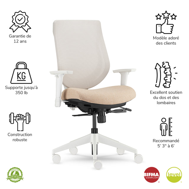 Chaise de bureau blanche avec dossier en maille Youtoo