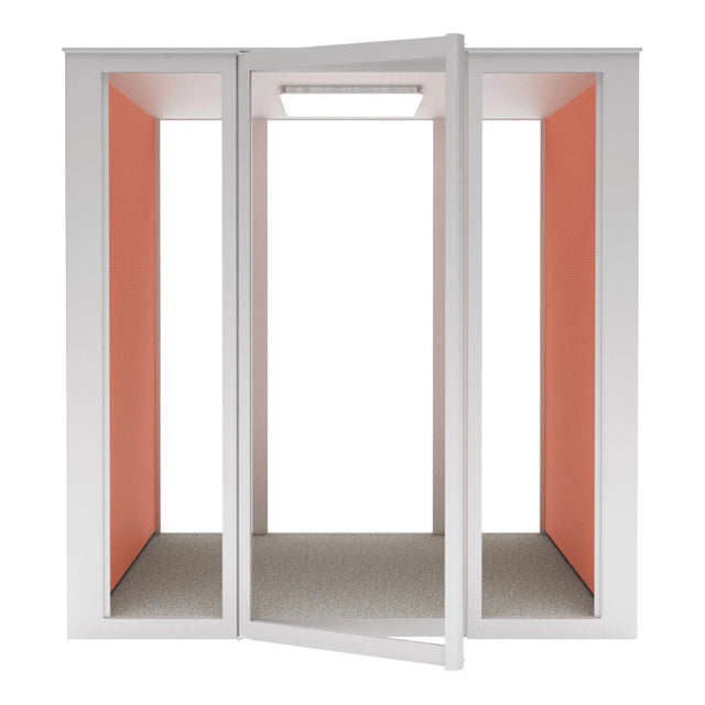 Cabine acoustique Island 4B pour 4 personnes, vue frontale vide avec panneaux orange