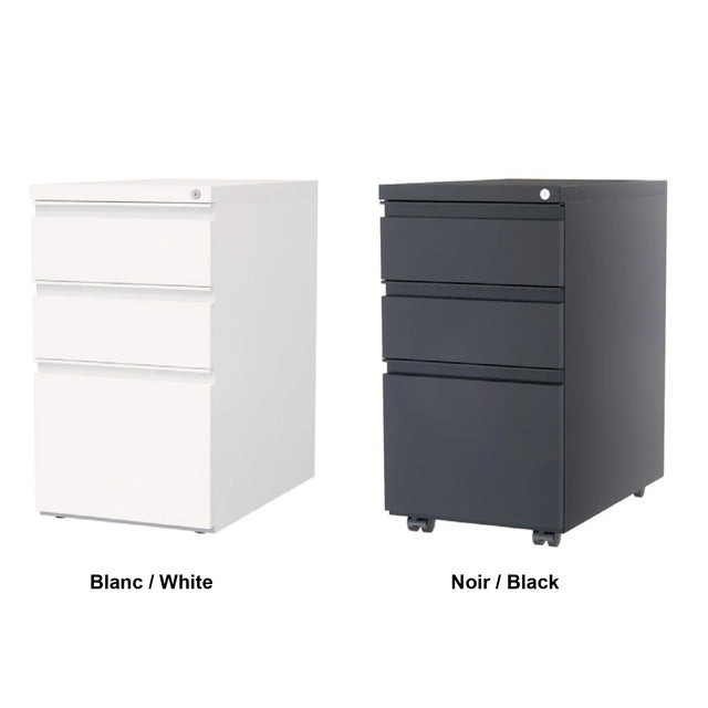 Caisson 3 tiroirs en métal Milo illustré dans les couleurs blanc et noir