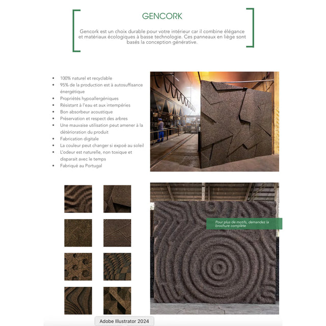 Panneaux muraux en liège Gencork de ByNature avec motifs génératifs fabriqués au Portugal, écologiques et acoustiques