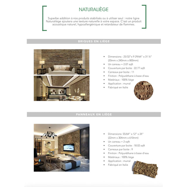 Présentation des briques et panneaux Naturaliège de ByNature en liège naturel pour revêtement mural acoustique et décoratif