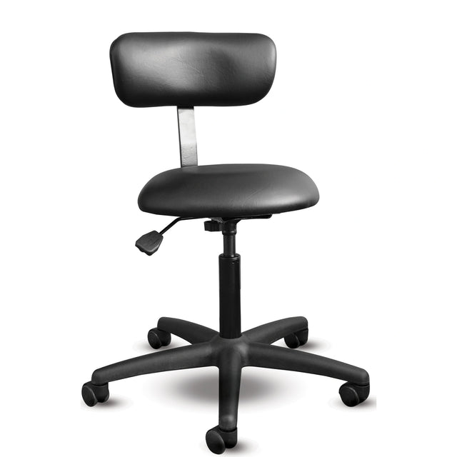 Tabouret Shoptech 097 noir avec dossier rembourré réglable, vérin PC775 et roulettes