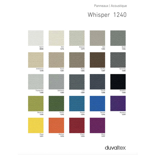 Options de couleurs standards des panneaux acoustiques de la cabine Private Island