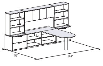 Bureau en L réversible avec étagère et rangement - Série 400