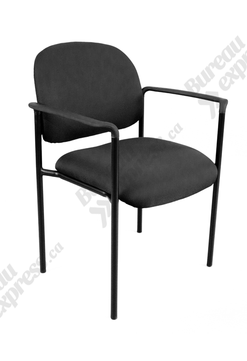 Chaise visiteur empilable en tissu noire avec bras
