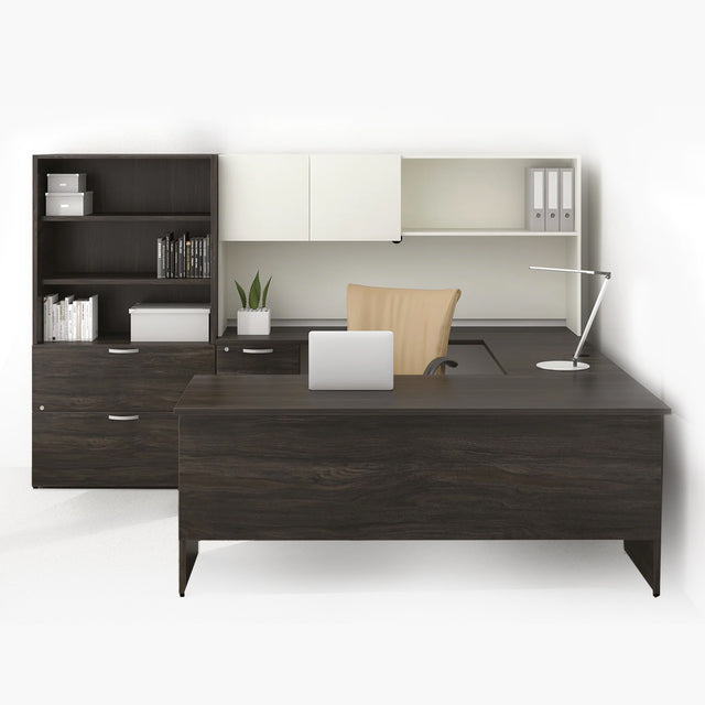 Bureau en U avec étagère et bibliothèque/classeur, Concept 300