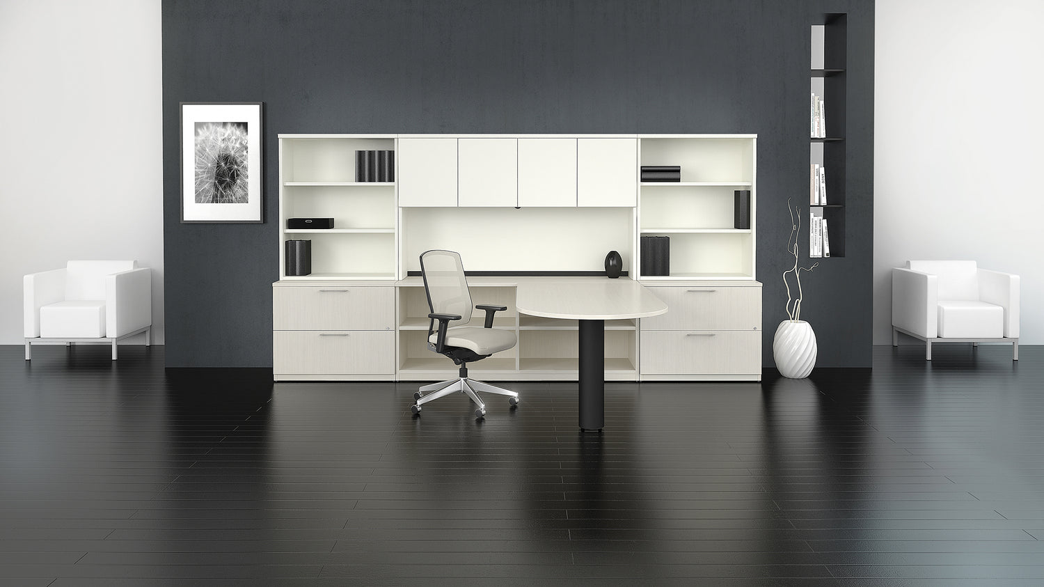 Bureau en L réversible avec étagère et rangement, Concept 400E