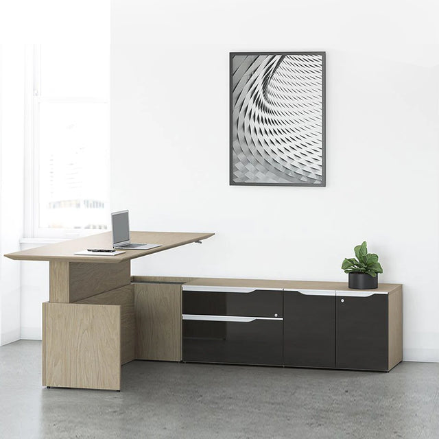 Bureau en L droit avec rangements et réglage électrique en hauteur - Série Nex