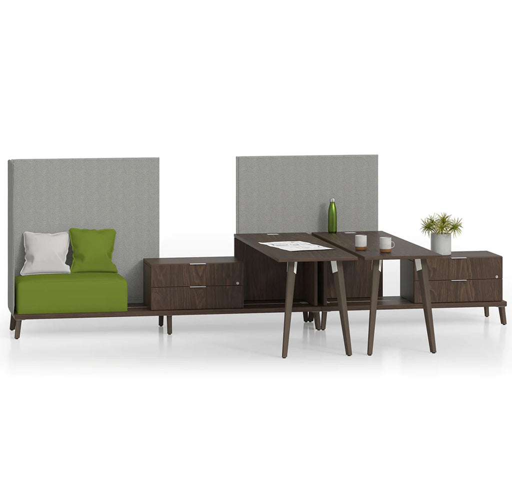 Ensemble de 2 bureaux collaboratifs en L avec rangements - Série Stad