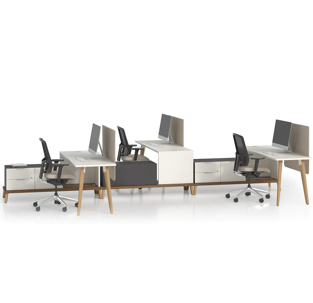 Ensemble de 3 postes de travail en L avec rangements - Série Stad