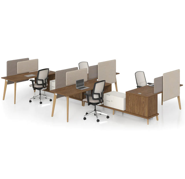 Set of 4 L-shaped workstations with shared storage and electrified platforms - Stad Series