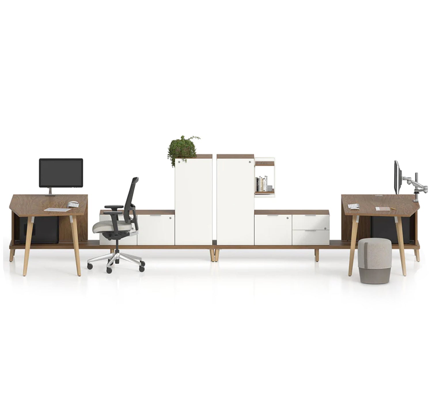 Poste de travail double en L avec rangements et plates-formes électrifiées - Série Stad