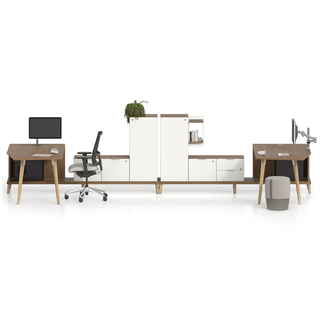 Poste de travail double en L avec rangements et plates-formes électrifiées - Série Stad