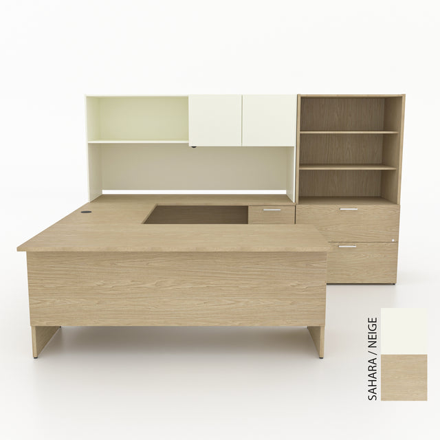 Bureau en U avec étagère et bibliothèque/classeur, Concept 300