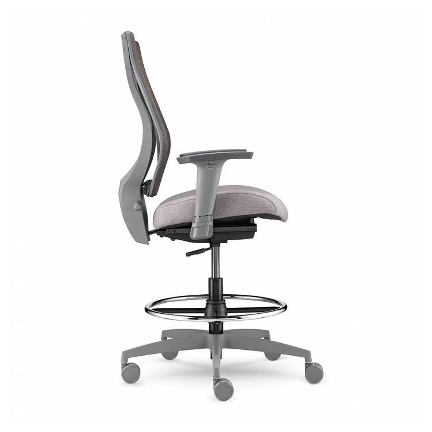 Tabouret ergonomique avec dossier en maille, bâti gris