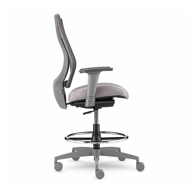 Tabouret ergonomique avec dossier en maille, bâti gris