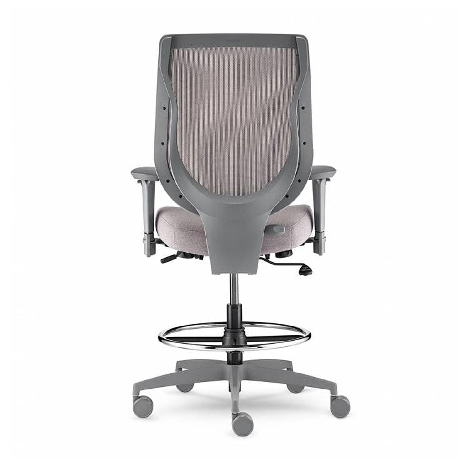 Tabouret ergonomique avec dossier en maille, bâti gris