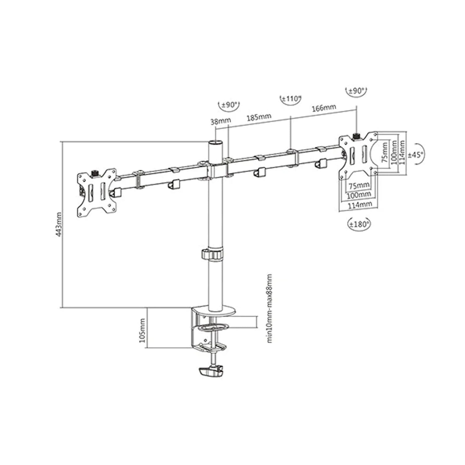 Dual flat-screen support - ActivErgo Series AEB-20-BLACK