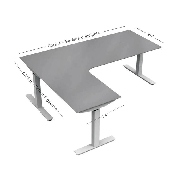 Table électrique en "L" 30"P, ajustable en hauteur avec retour à gauche 24"P - Série UpCentric 3L