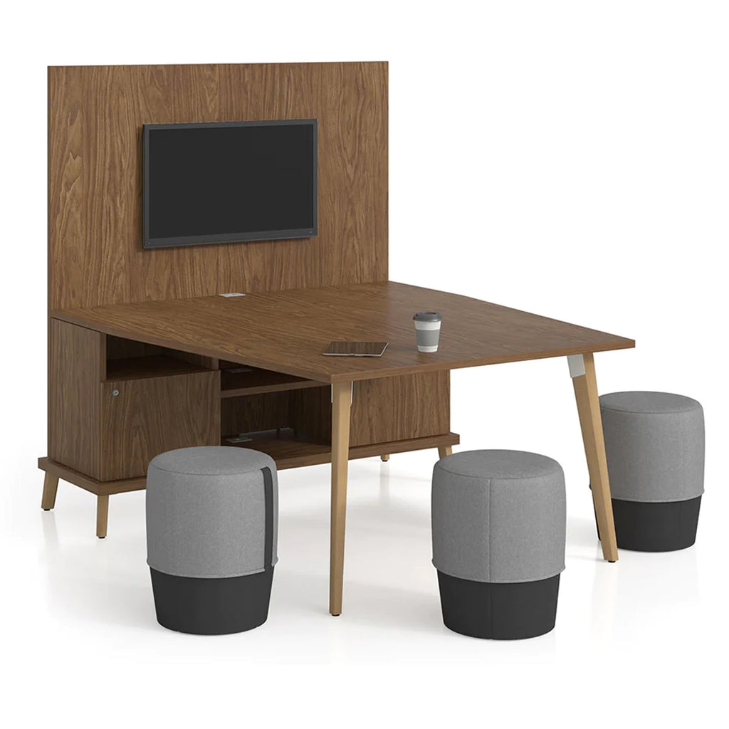 Multimedia unit with bookcases and open space compartments at the ends - Stad Series