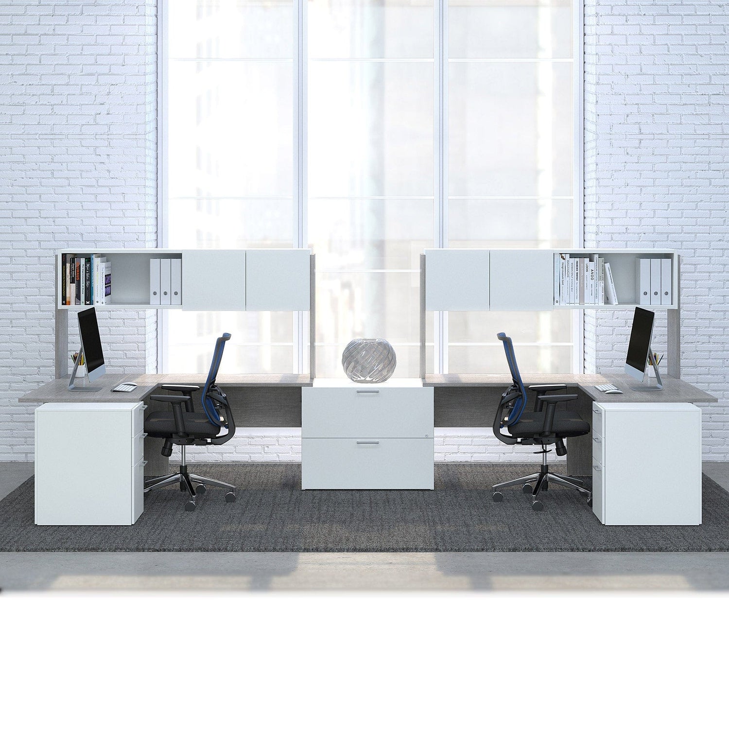 Ensemble de 2 bureaux en L avec étagère - Collection C.A.