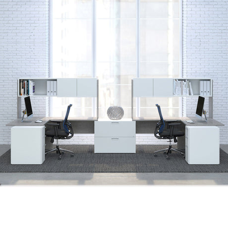 Ensemble de 2 bureaux en L avec étagère - Collection C.A.