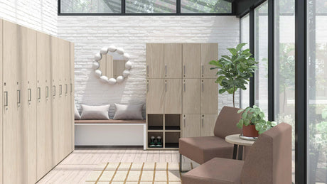 Rangement commercial intégré dans un bureau moderne optimisant l’organisation et la fluidité des opérations.