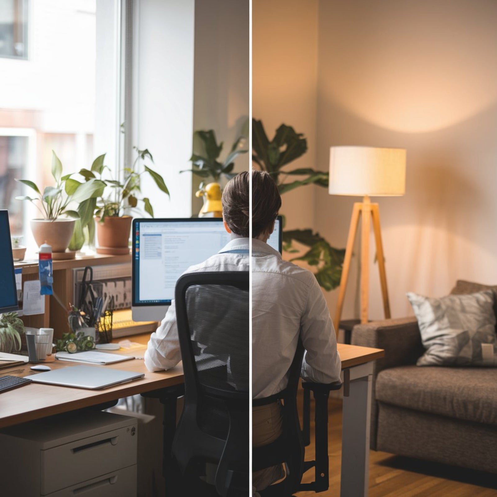 Comparaison entre un bureau Ikea et un bureau commercial dans un espace de travail