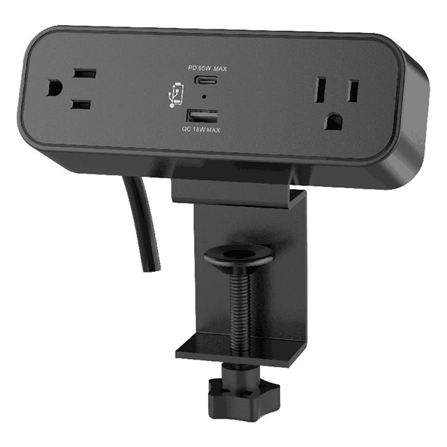 Black ergoCentric Dual Mount Power Dock with clamp for above-desk installation