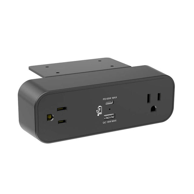 Black ergoCentric Dual Mount Power Dock with under-desk mounting bracket