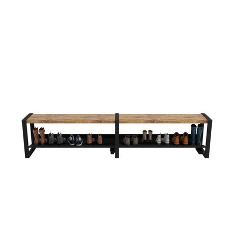 Banc d’entrée Moderno Rakabot brun whisky, 100 po, avec chaussures sur la tablette.