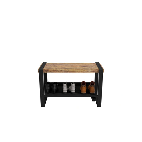 Banc d’entrée Moderno Rakabot brun whisky, 34 po, avec chaussures sur la tablette.