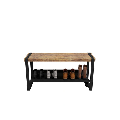 Banc d’entrée Moderno Rakabot brun whisky, 43 po, avec chaussures sur la tablette.