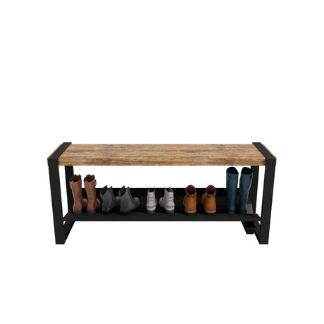 Banc d’entrée Moderno Rakabot brun whisky, 52 po, avec chaussures sur la tablette.