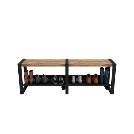 Banc d’entrée Moderno Rakabot brun whisky, 64 po, avec chaussures sur la tablette.
