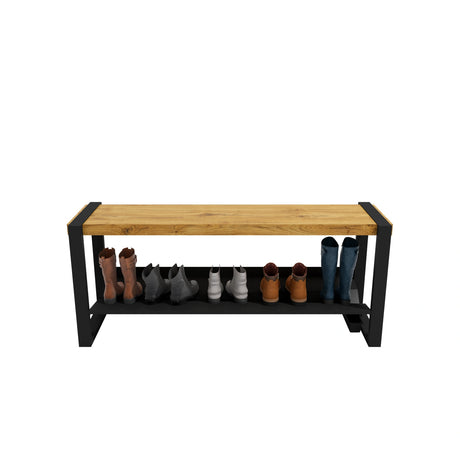 Banc d’entrée Moderno Rakabot miel, 52 po, avec chaussures sur la tablette.