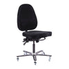 Black Synetik SF190 welding chair without armrests or a footrest, with a steel base and casters