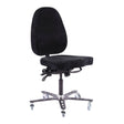Black Synetik SF190 welding chair without armrests or a footrest, with a steel base and casters