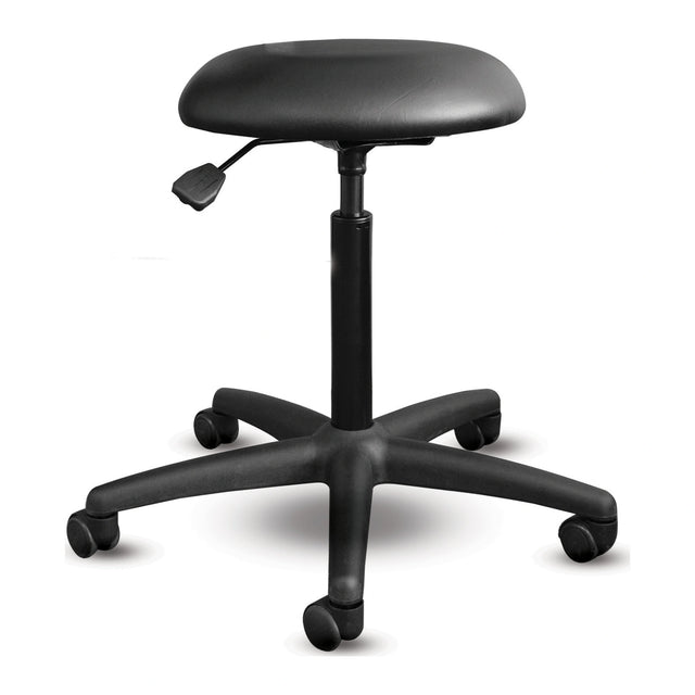 Black Shoptech 095 stool with PC1000 cylinder, padded seat and casters