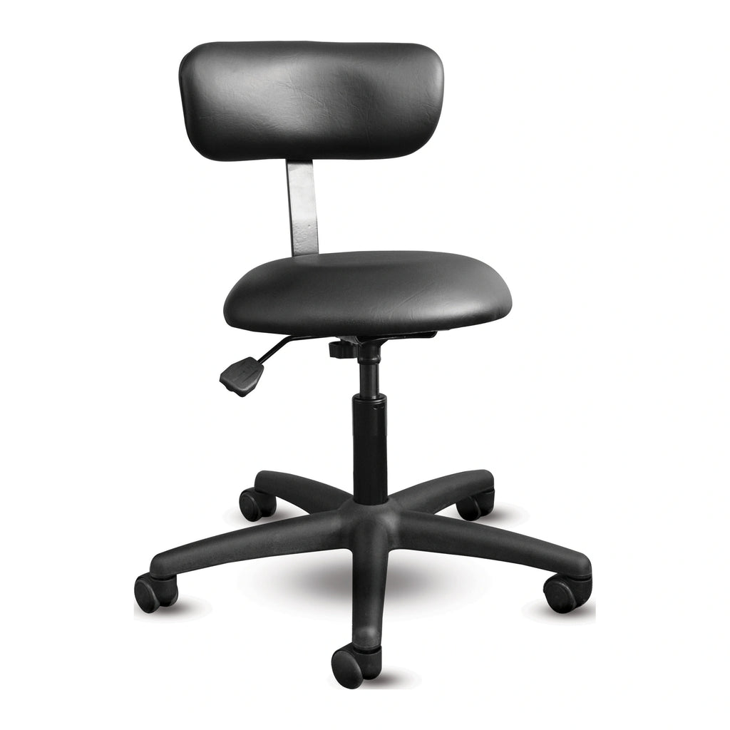 Tabouret Shoptech 097 noir avec dossier rembourré réglable, vérin PC550 et roulettes