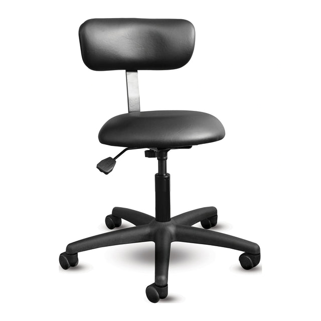 Tabouret Shoptech 097 noir avec dossier rembourré réglable, vérin PC550 et roulettes