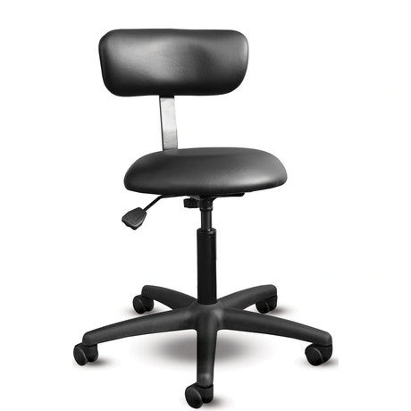 Tabouret Shoptech 097 noir avec dossier rembourré réglable, vérin PC775 et roulettes