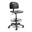 Shoptech 2000-12-SK black polyurethane stool, armless, with a chrome footring and casters