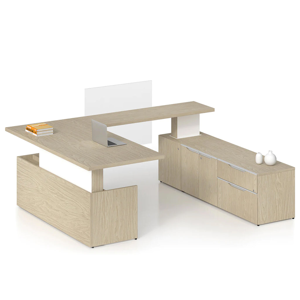 Bureau en L ajustable en hauteur avec rangement arrière, Nex