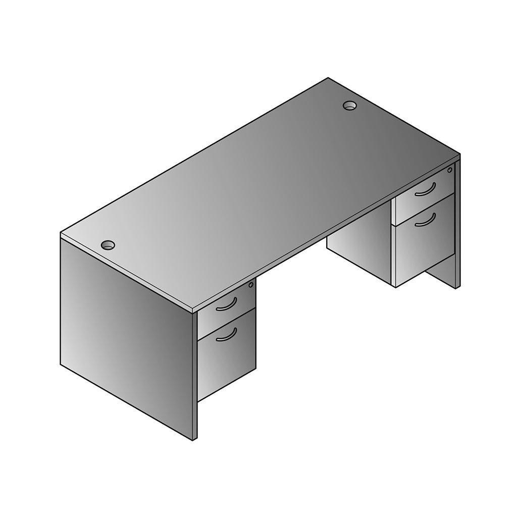 Bureau droit avec double caissons 2 tiroirs de 71"L - Série Lodi